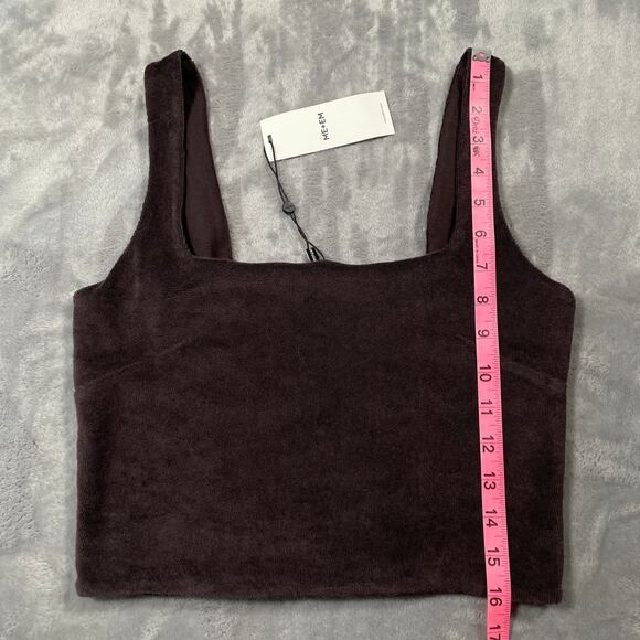 Me+Em Crop Top Womens 2 Brown Towelling Bralette Smocked Terry Cloth Minimal New - Picture 9 of 10